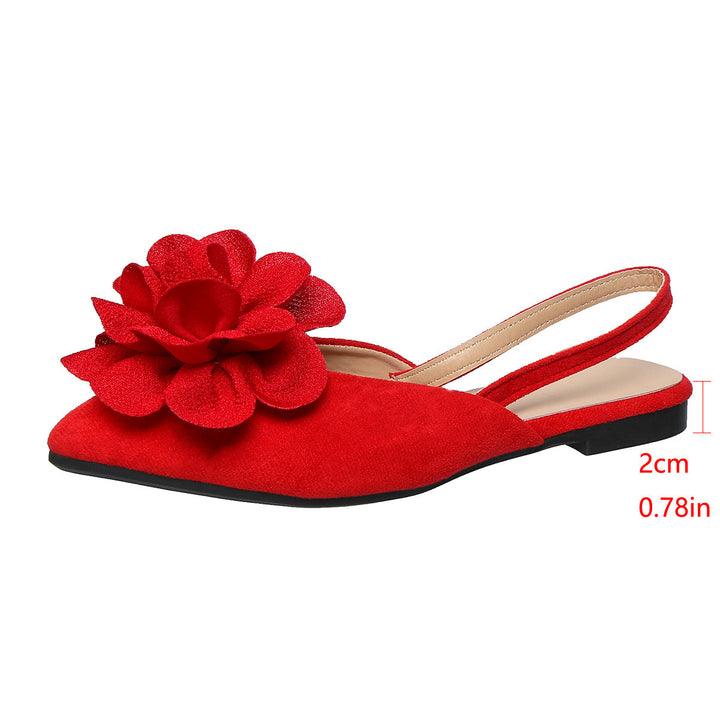 Damen Slingback-Mules mit spitzer Zehenpartie und großer Blumenapplikation Mune Fashion