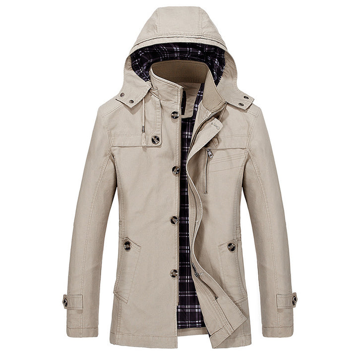Men's mid-length canvas parka with removable hood, checked inner lining and chest zipper Mune Fashion