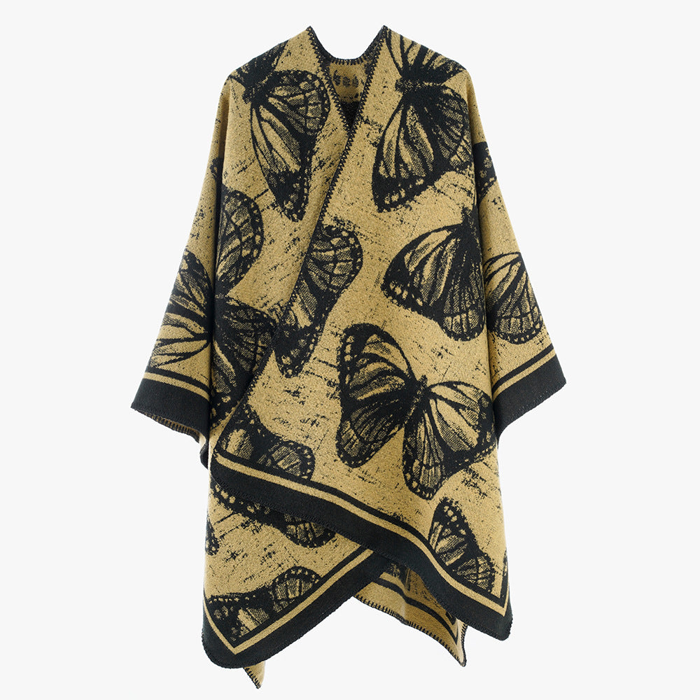 Women's oversized knit overlay in jacquard with butterfly motif and contrasting hem edge Mune Fashion
