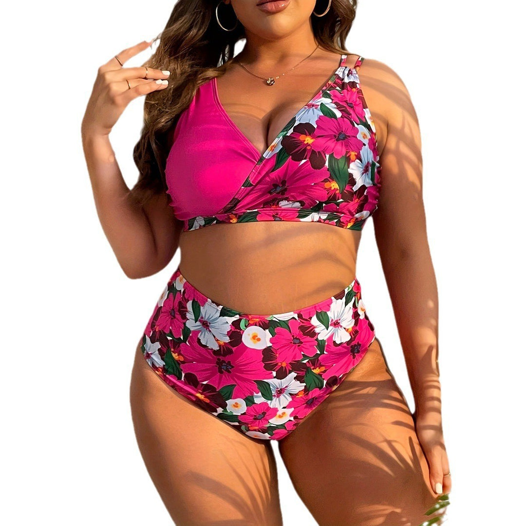 Women High-Cut Floral Bikini Set with Wrap Top Mune Fashion
