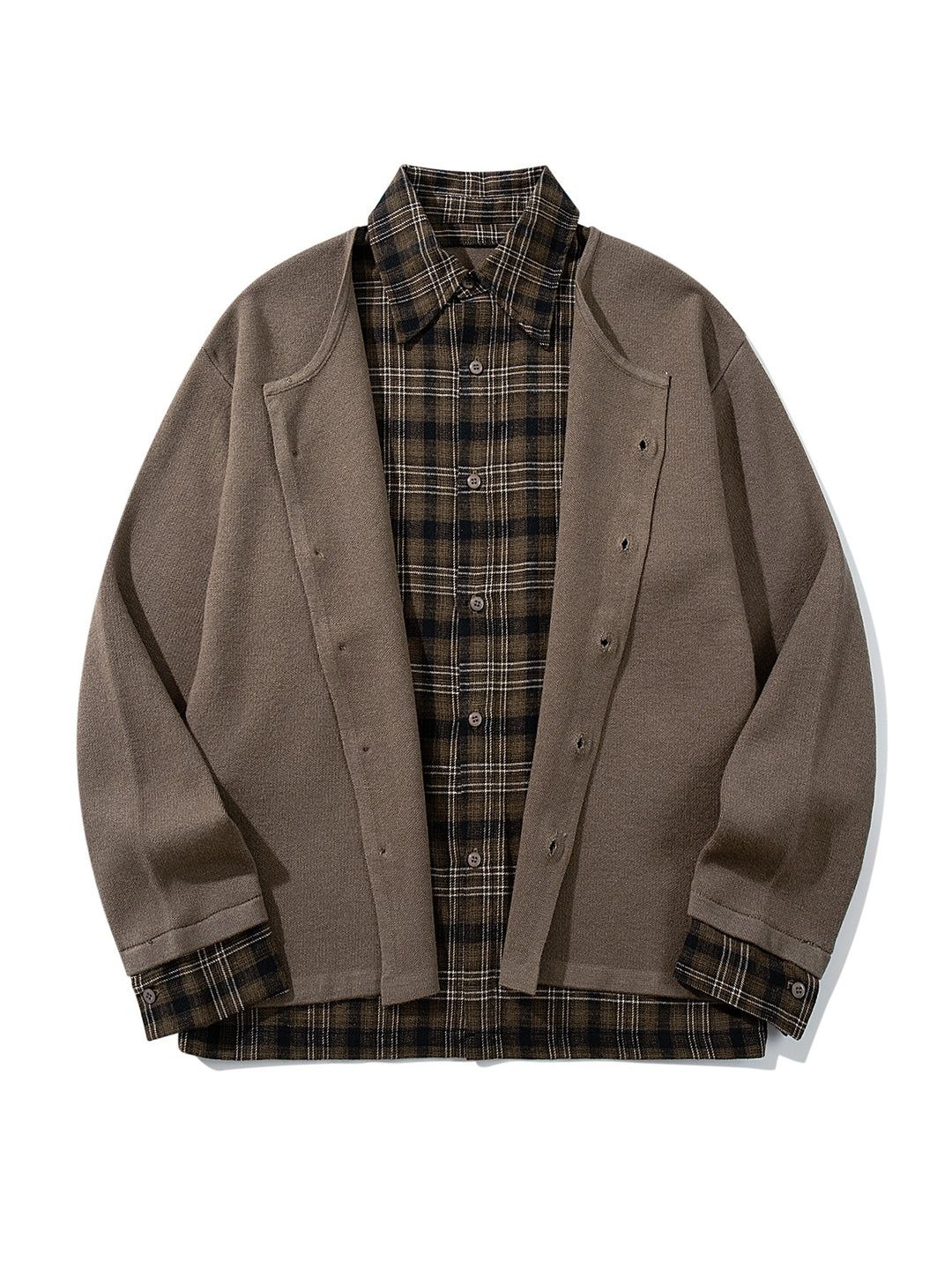 Men's Checked Flannel Shirt Layer with Open Knit Cardigan Mune Fashion