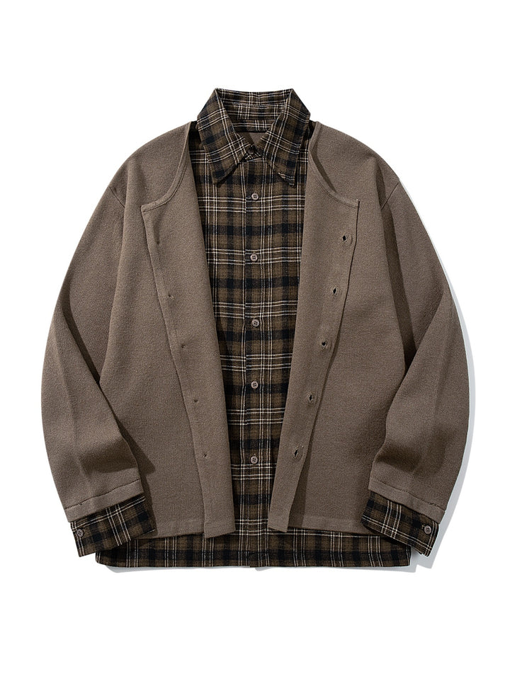 Men's Checked Flannel Shirt Layer with Open Knit Cardigan Mune Fashion