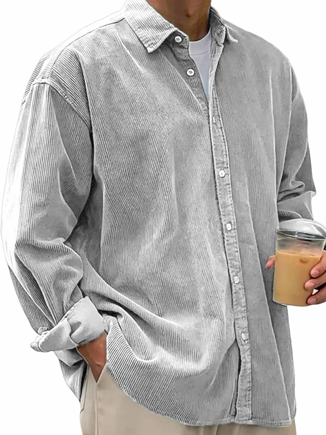 Men's long-sleeved oversized cord shirt with collar and continuous button placket Mune Fashion