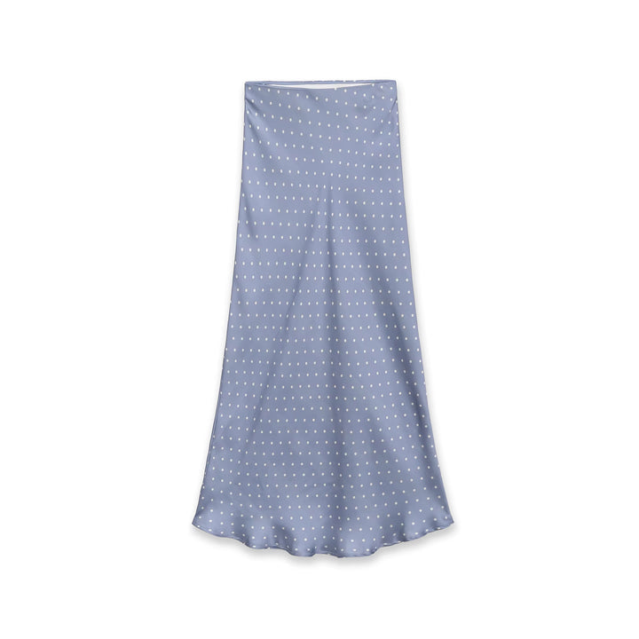 Women's midi skirt made of satin in A-line cut with high waist and polka dot print Mune Fashion