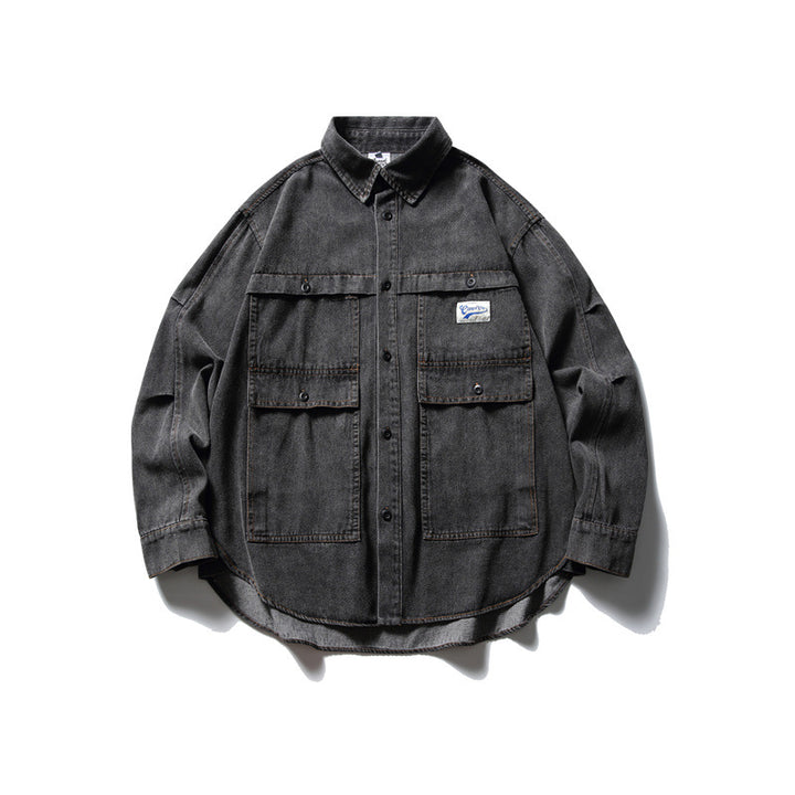 Unisex Oversized Denim Chore Jacket in boxy cut with large flap pockets Mune Fashion