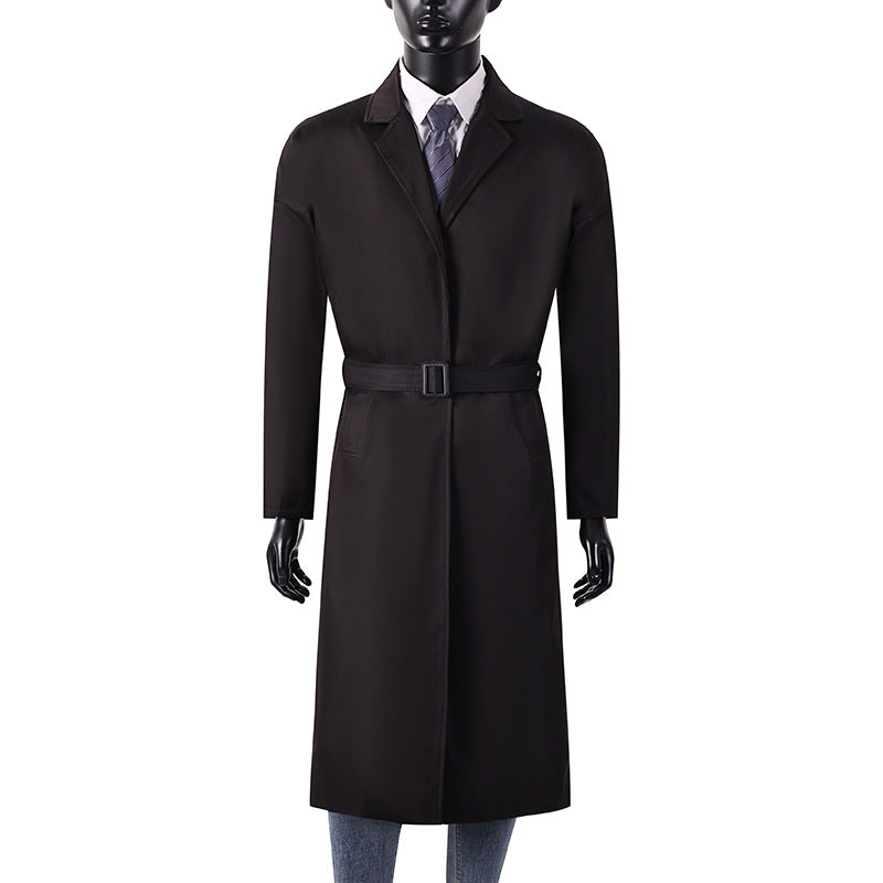 Men's Long Minimalist Trench Coat with Concealed Button Placket and Side Pockets Mune Fashion