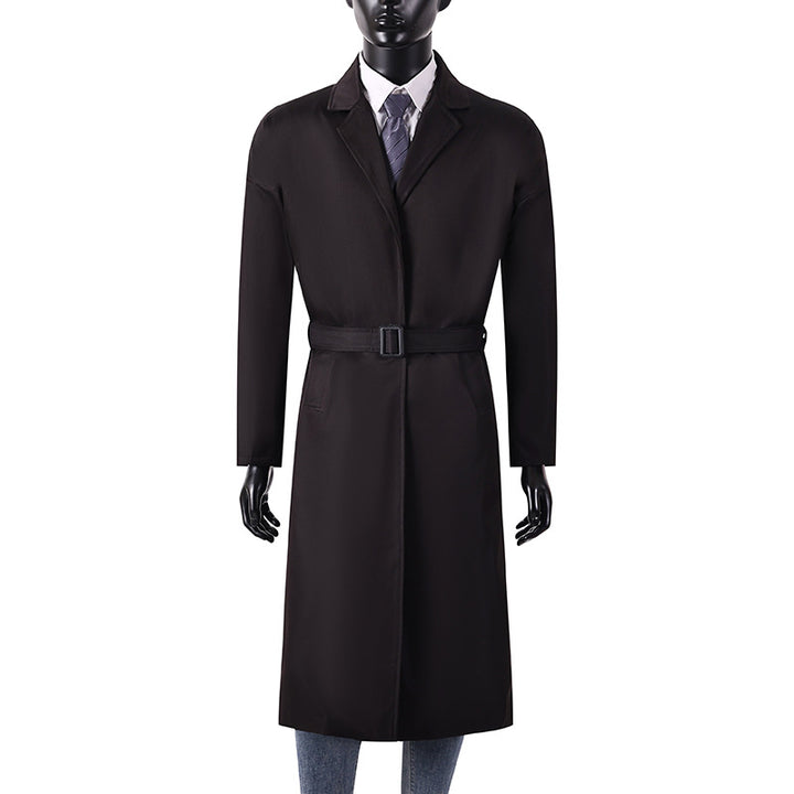 Men's Long Minimalist Trench Coat with Concealed Button Placket and Side Pockets Mune Fashion