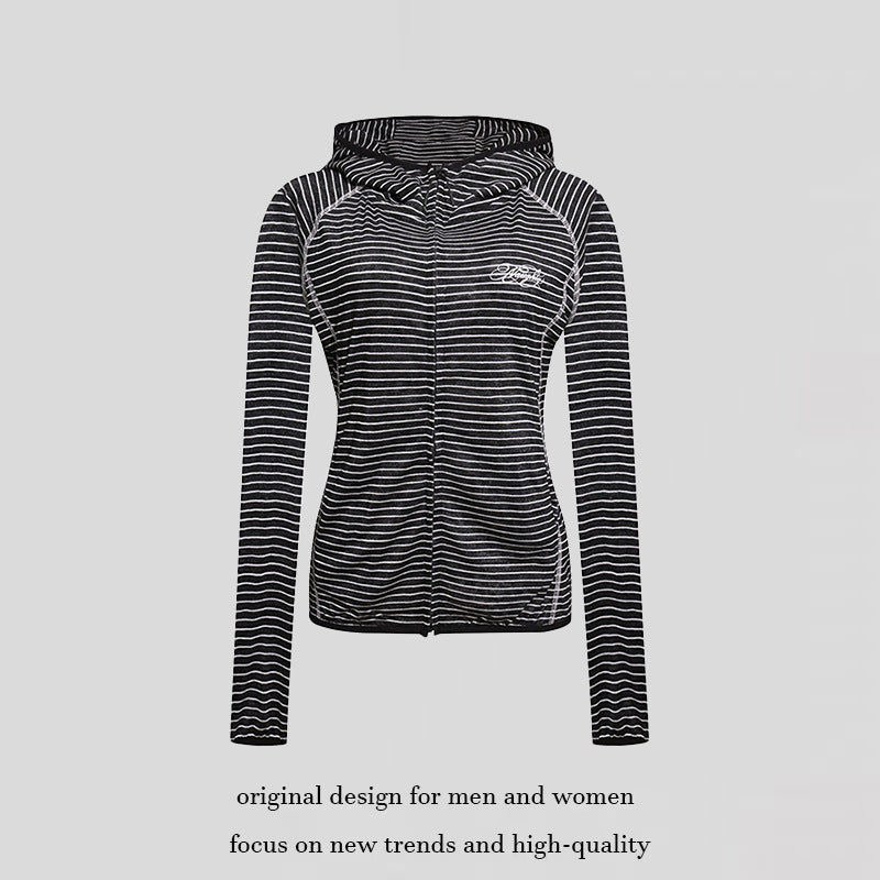 Women's Lightweight Hoodie Zip Jacket in Striped Look with Fitted Cut and Raglan Sleeves Mune Fashion