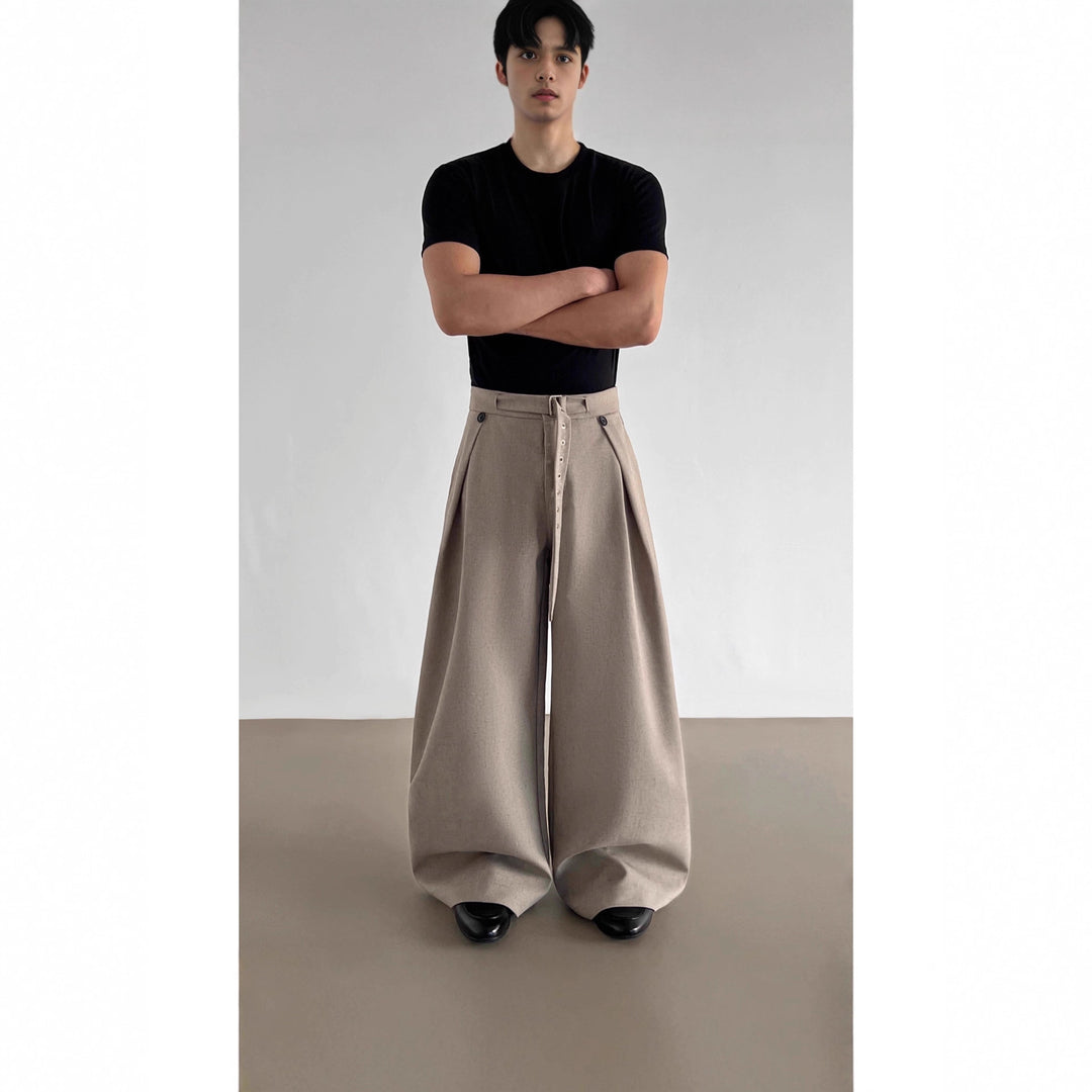 Ladies Wide Cut High-Waisted Fabric Trousers Mune Fashion