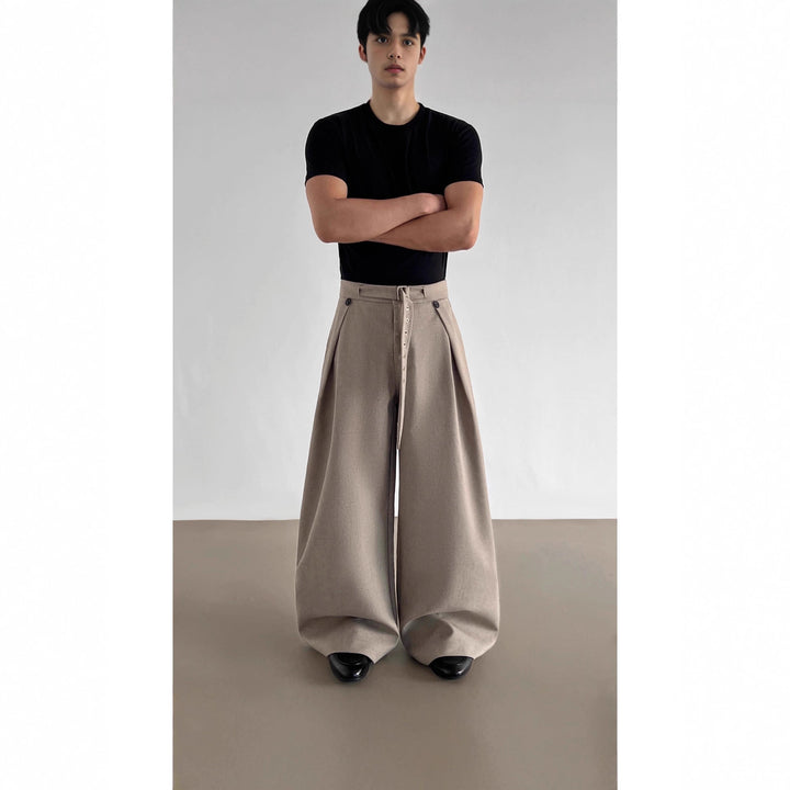 Ladies Wide Cut High-Waisted Fabric Trousers Mune Fashion