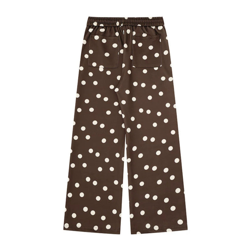 Women Wide Lounge Pants with Comfort Waistband, Polka Dot Allover and Playful Cartoon Print Mune Fashion