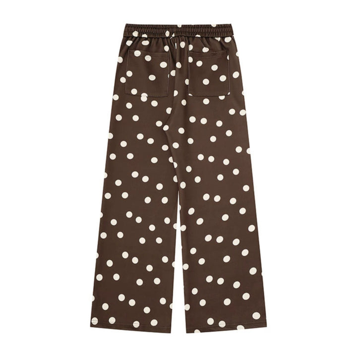 Women Wide Lounge Pants with Comfort Waistband, Polka Dot Allover and Playful Cartoon Print Mune Fashion