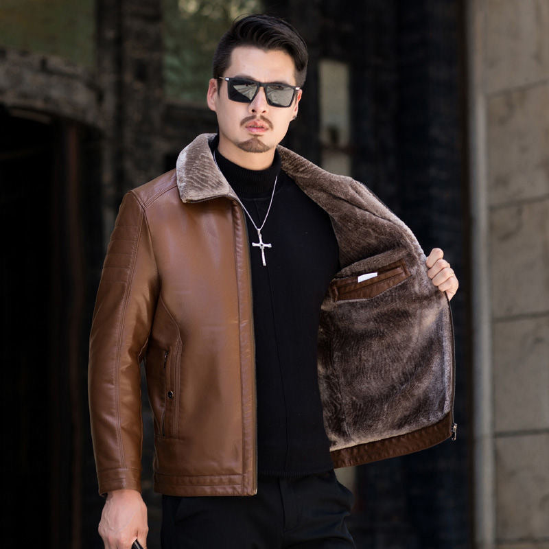 Men's faux leather transitional jacket with full teddy lining and foldable collar Mune Fashion