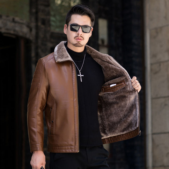 Men's faux leather transitional jacket with full teddy lining and foldable collar Mune Fashion