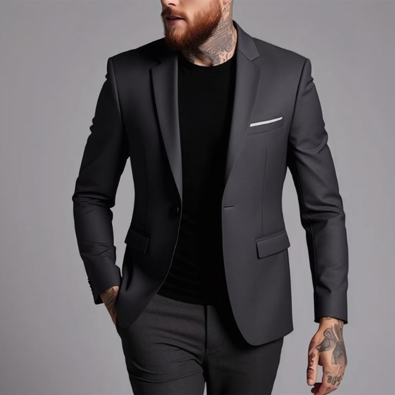 Men's Tailored One-Button Blazer made of Stretch Fabric with Narrow Lapels and Flap Pockets Mune Fashion