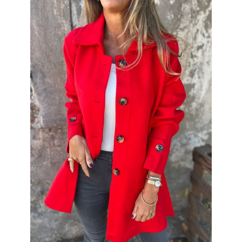 Women's lightweight flared knitted coat with button placket and stand-up collar Mune Fashion