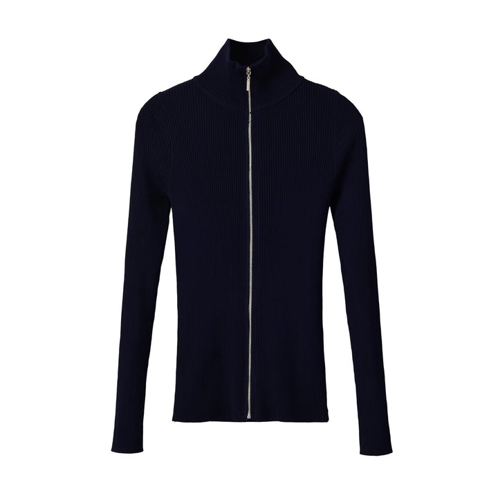 Women's Ribbed Fine Knit Cardigan with Full Zip and Stand-Up Collar Mune Fashion