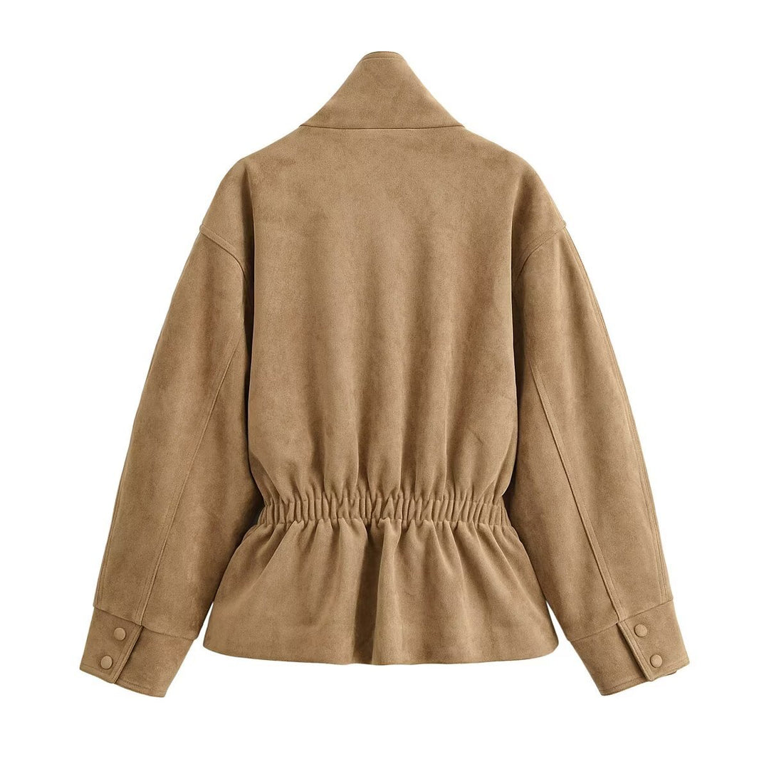 Women’s short jacket in suede look with stand-up collar and tie belt Drune