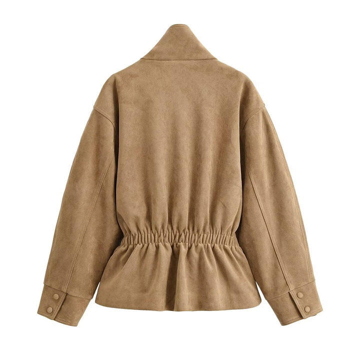 Women’s short jacket in suede look with stand-up collar and tie belt Drune
