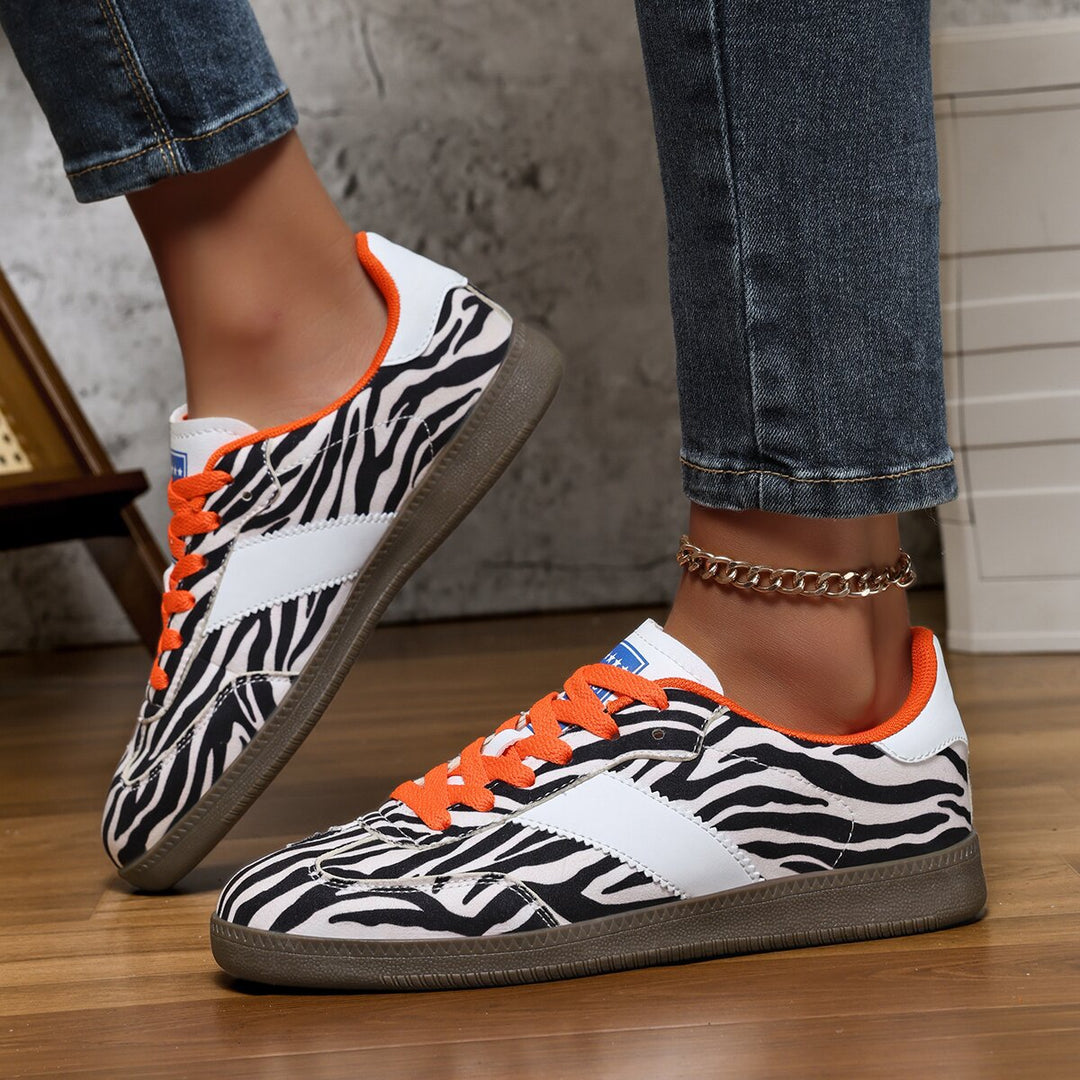 Ladies Leopard Print Suede Look Sneakers with Ergonomic Padded Sole and Non-Slip Rubber Sole Mune Fashion