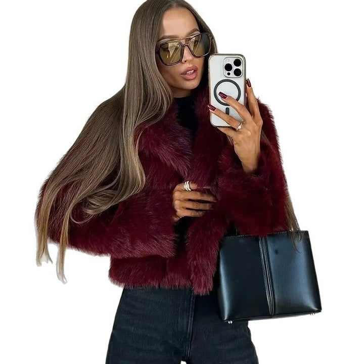 Women's Short Teddy Faux Fur Cropped Blouson with Internal Button Placket and Soft Sleeve Cuffs Mune Fashion