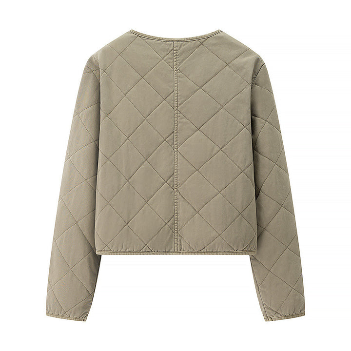 Women Light Quilted Short Jacket with Round Neck, Full Zip and Subtle Waist Length Mune Fashion
