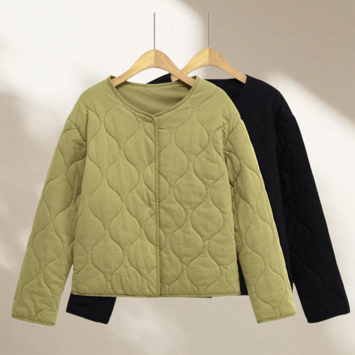 Women's quilted jacket with round quilting, button placket and V-neck Mune Fashion