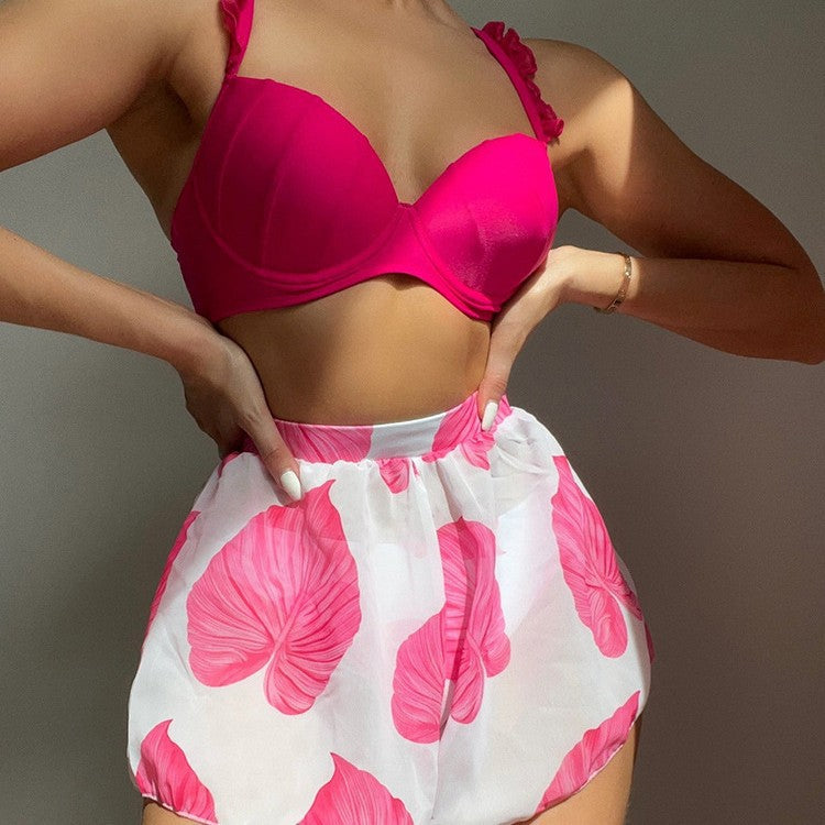 Women Two-Piece Beach Set with Floral Design and Ruffle Details Mune Fashion