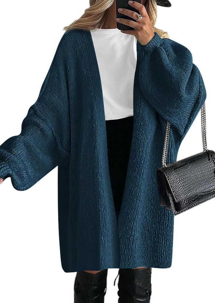 Women's Oversized Knit Cardigan with Wide Balloon Sleeves and Open Front Mune Fashion