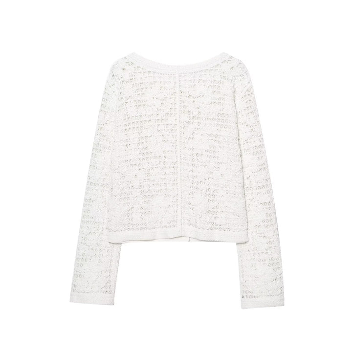 Women's Crocheted Short Jacket in Boucle Look with Decorative Buttons and Patch Pockets Mune Fashion
