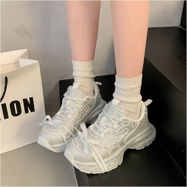 Women's Sculpted-Platform Sneaker with Textured Mesh and Ergonomic Comfort Insole Mune Fashion