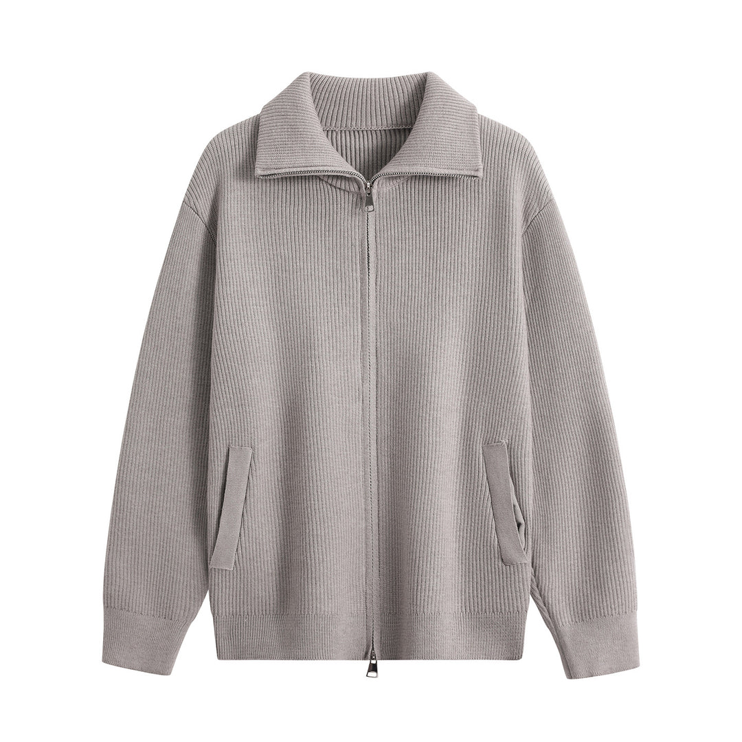 Men's knit zip jacket with stand-up collar, ribbed structure and oversized cut Mune Fashion