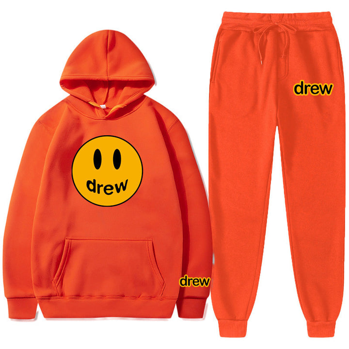 Unisex two-piece lounge set made of French terry with smiley print hoodie and tapered jogger pants Mune Fashion