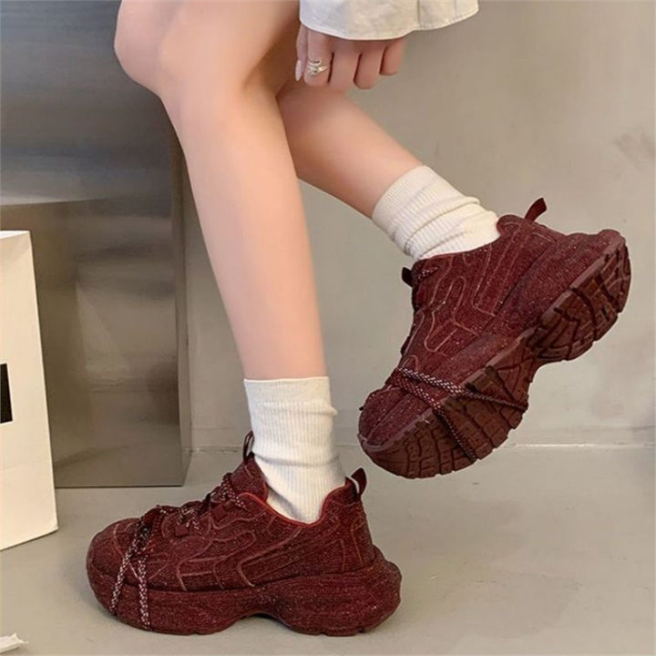 Women's Sculpted-Platform Sneaker with Textured Mesh and Ergonomic Comfort Insole Mune Fashion