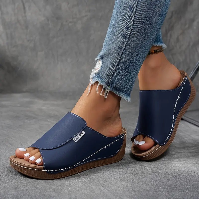 Ladies nan anatomically shaped slip-on sandal with ergonomic wedge sole and stitched edge seam Mune Fashion