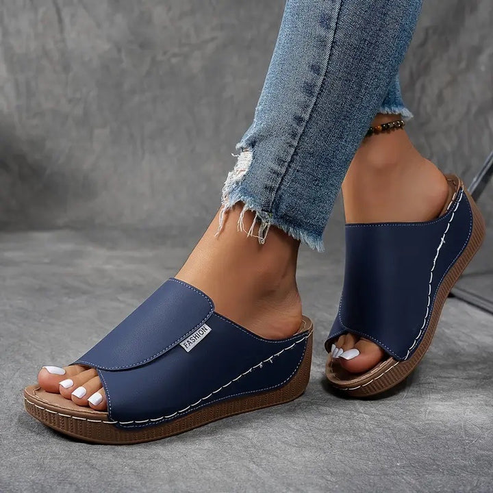 Ladies nan anatomically shaped slip-on sandal with ergonomic wedge sole and stitched edge seam Mune Fashion