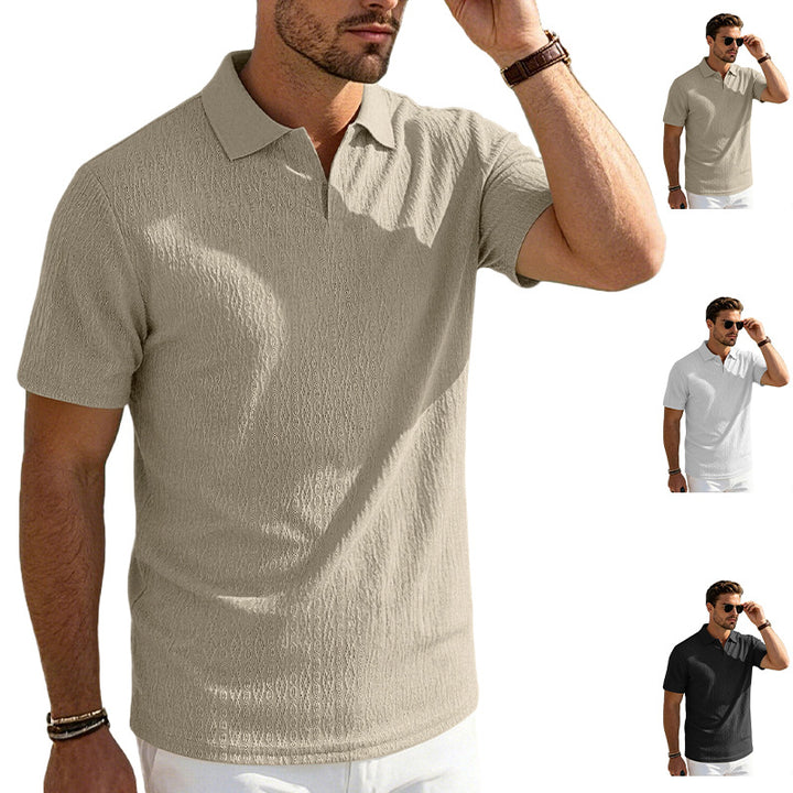 Men's elegant short-sleeve polo made of structured micro-jacquard cotton blend with shape-retaining shirt collar Mune Fashion