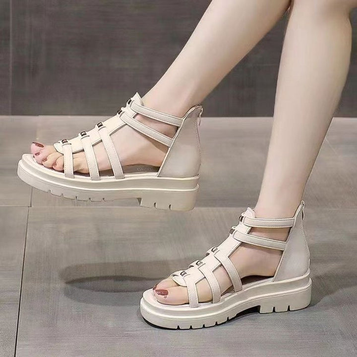 Women's nan gladiator platform sandals with padded comfort insole, profiled platform sole, and back zipper Mune Fashion