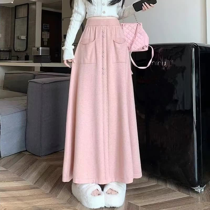 Women's Elegant Maxi Skirt with Button Details Mune Fashion