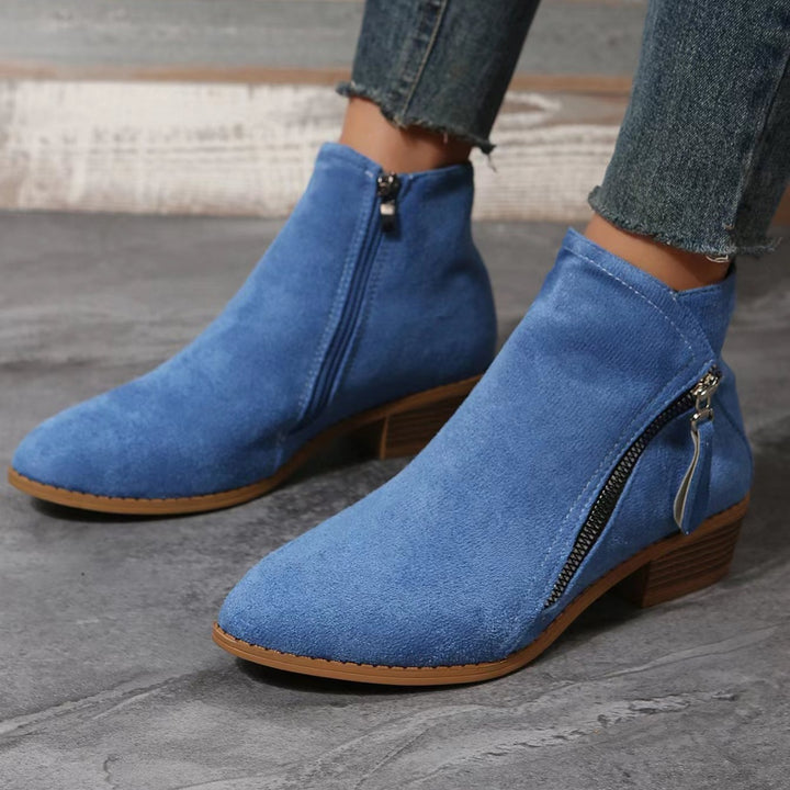 Women's classic ankle-high micro velvet ankle boots with side zipper and low block heel Mune Fashion