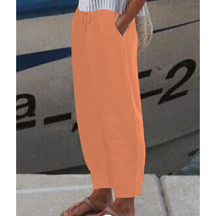 Women's Ankle Harem Pants with drawstring, side pockets, and elastic ankle cuff Mune Fashion
