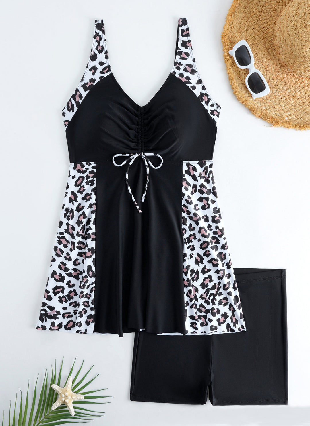 Women Beach Dress Swimsuit with Elegant Leopard Print Mune Fashion
