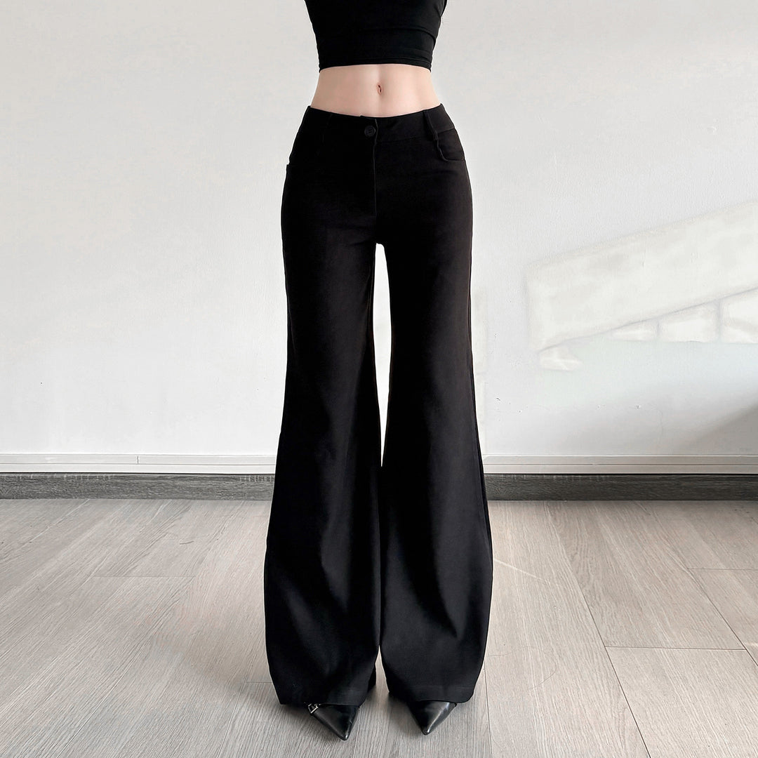 Women Shaping High-Waist Flared Pants with Concealed Zipper and Belt Loops Mune Fashion