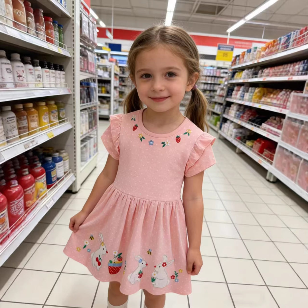 Girls tulle dress with cute bunny and flower embroideries Mune Fashion