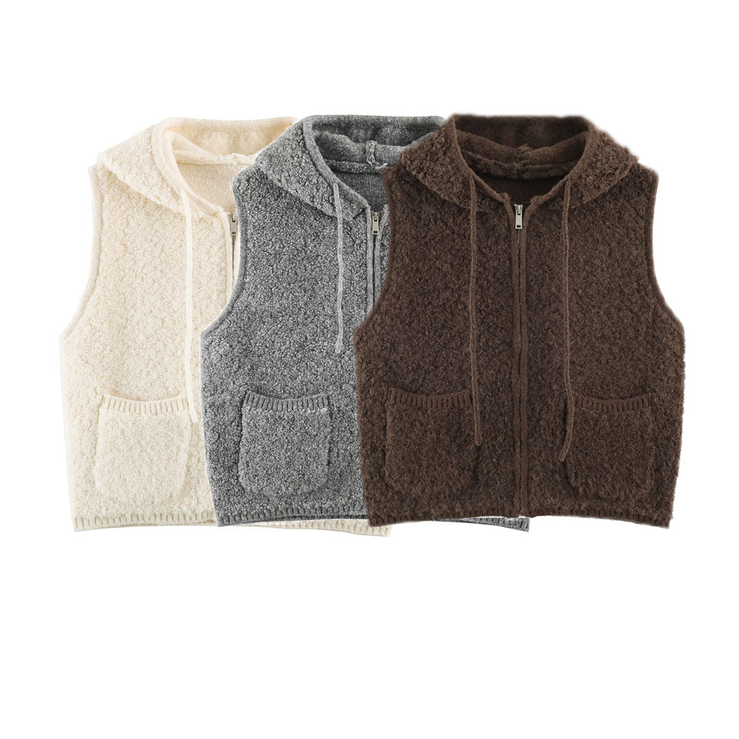 Women's Teddy Fleece Vest with Hood, Zipper and Patch Pockets Mune Fashion