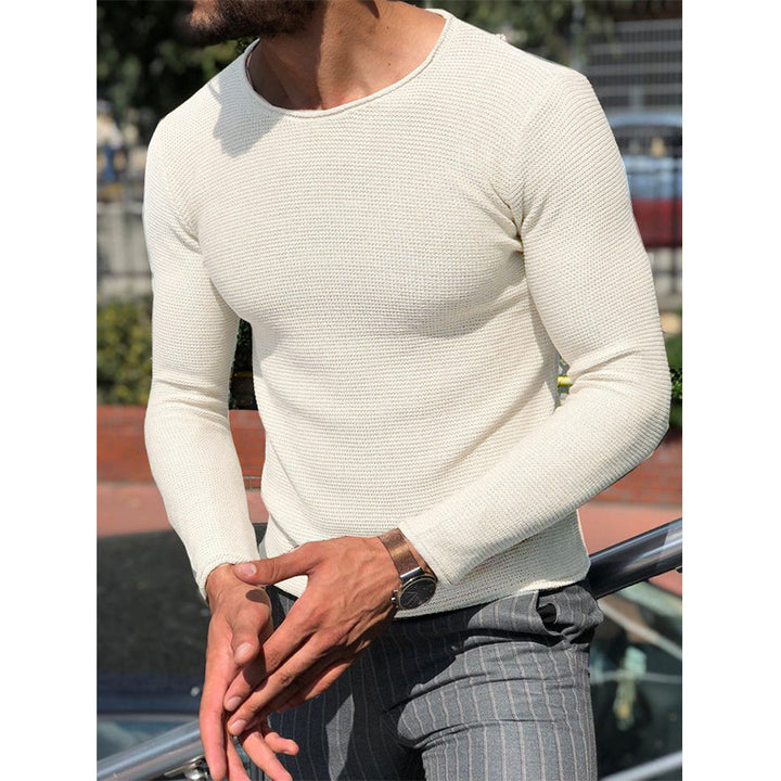 Men's Slim Fit Structured Knit Long Sleeve Sweater with Round Neck Mune Fashion