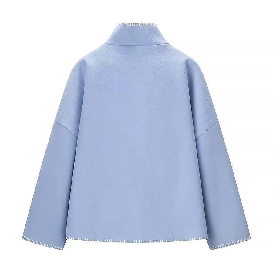 Women's nan castiger short coat with stand-up collar contrasting decorative stitching and side pockets Mune Fashion