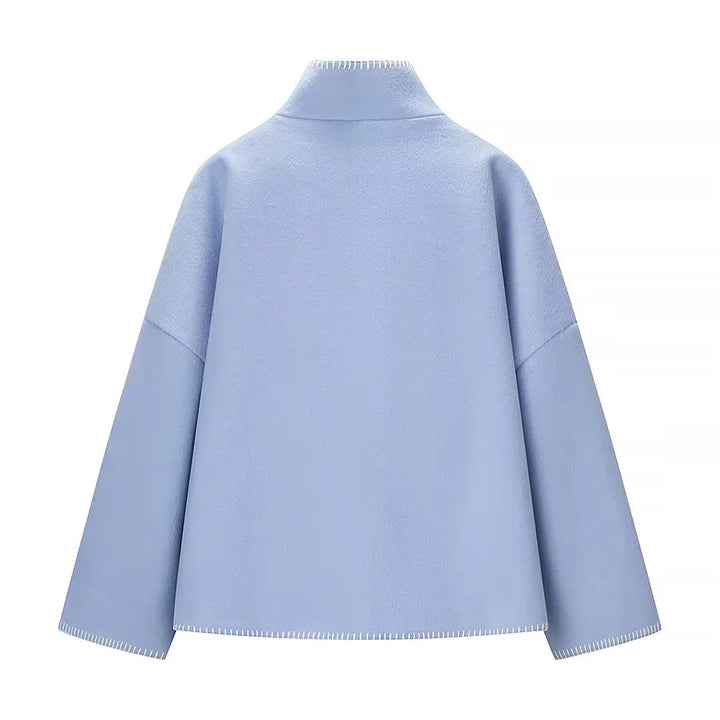 Women's nan castiger short coat with stand-up collar contrasting decorative stitching and side pockets Mune Fashion
