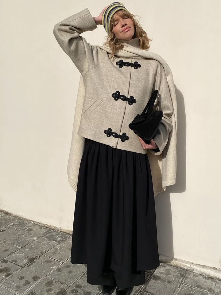 Women Short Cut Boxy Duffle Coat Jacket with Decorative Toggle Fasteners Mune Fashion