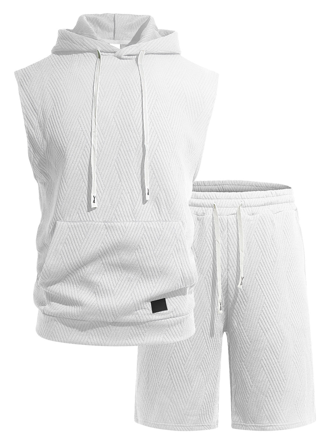 Men's sleeveless hoodie lounge set made of textured cotton blend with kangaroo pocket and elastic leisure pants Mune Fashion